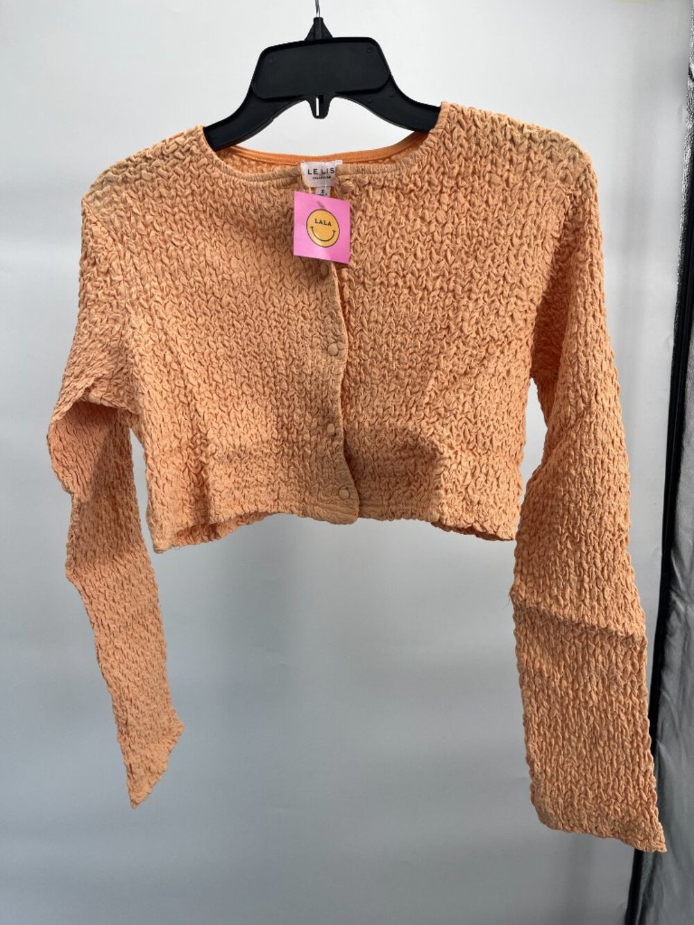 Women's Cropped Top with long sleeves and Ruching in Peach by Dressed in LALA